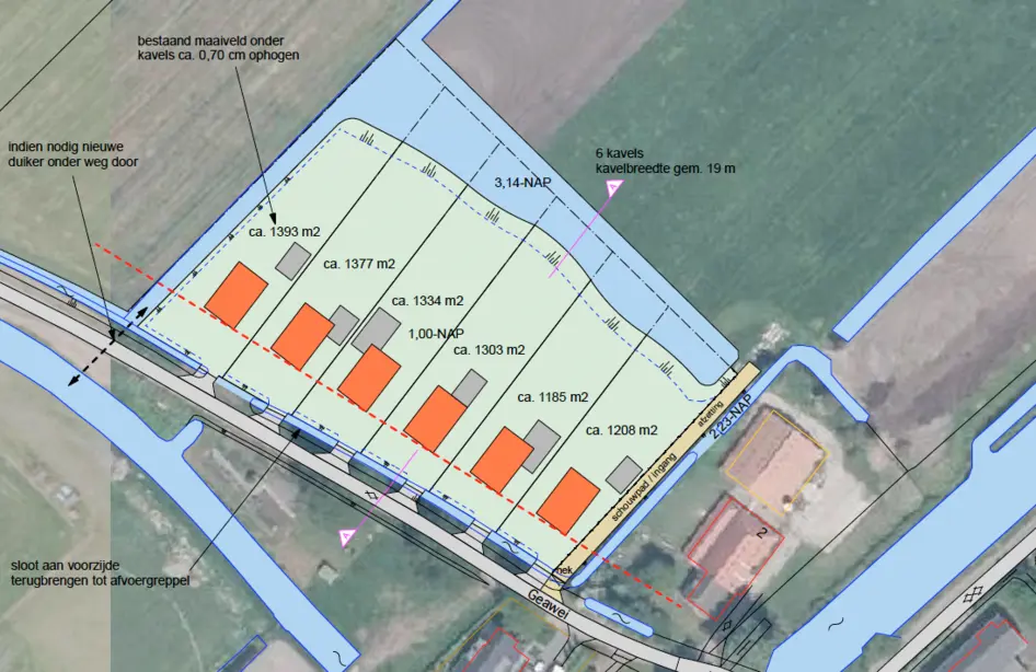 Tekening kavels Nij Beets
